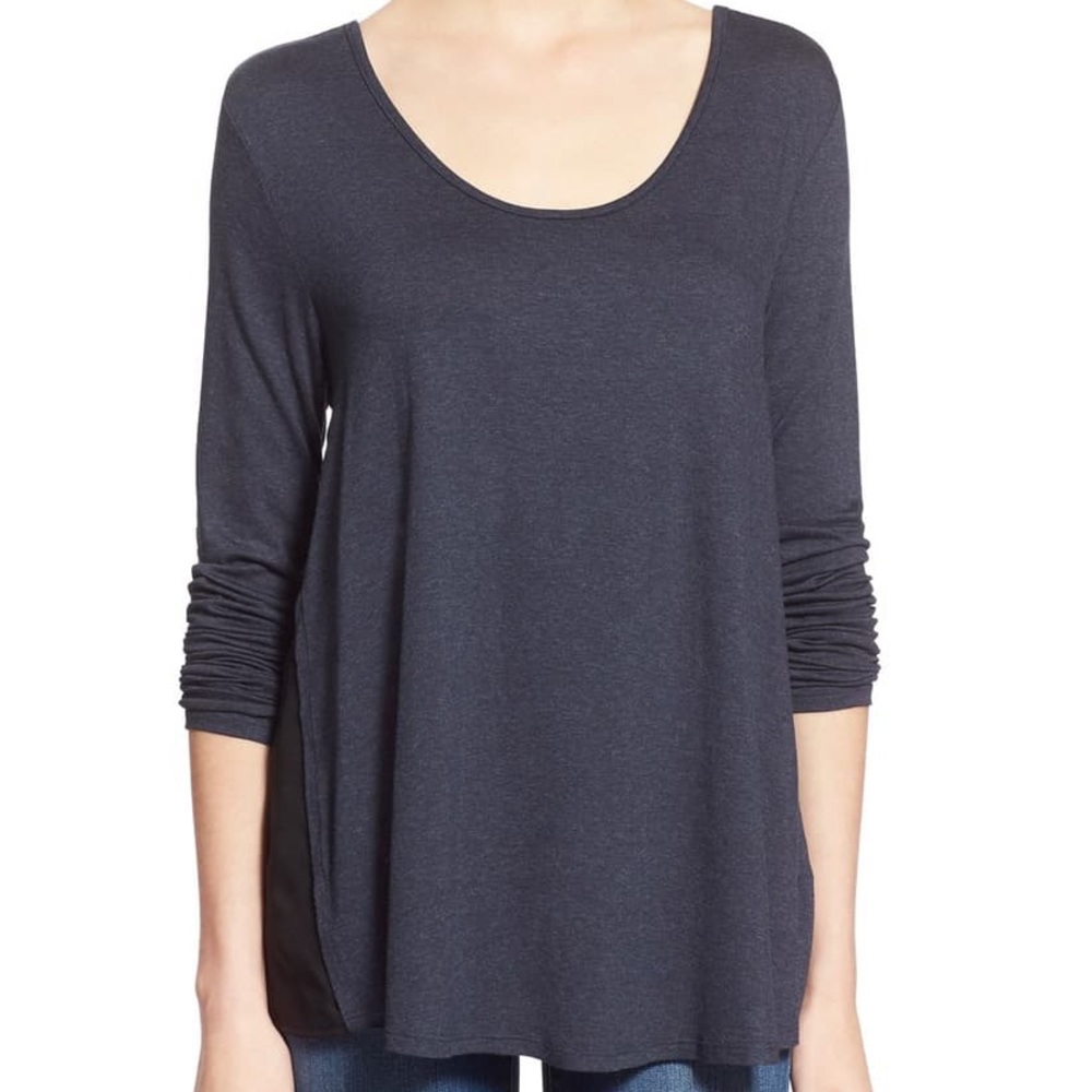 Navy Side Inset Swing Long Sleeve Top